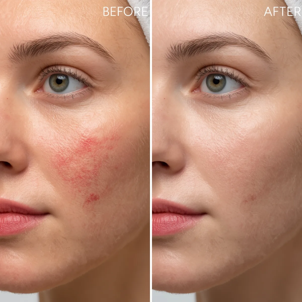 Before and after microneedling treatment for acne scars showing improved skin texture and reduced scarring