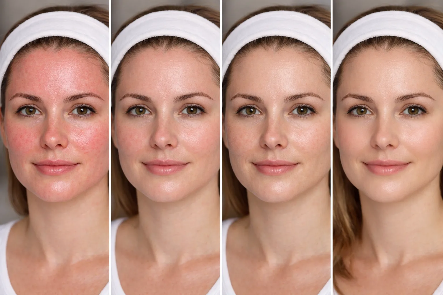 Day-by-day microneedling recovery timeline showing skin healing from redness to smooth glowing results